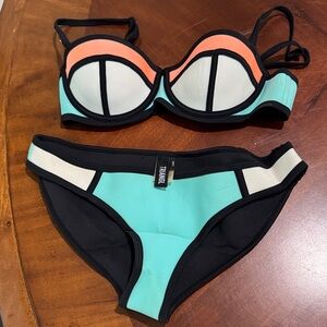 Triangl Neoprene Swimwear Black and Orange Bikini Set